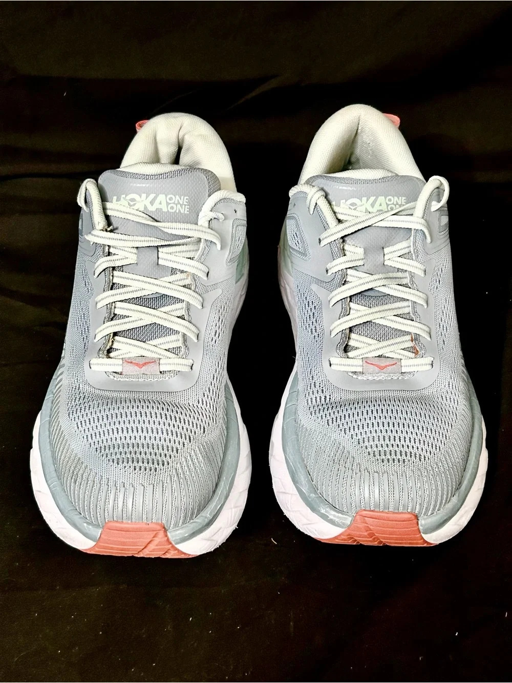 Hoka One One Bondi 7 Blue Grey Orange Running Shoes Women's Size 9 1110519 BFBG